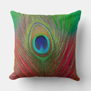 Peacock feather close-up throw pillow