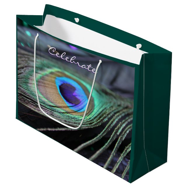 Peacock Feather Customized Party Tote Gift Bag (Front Angled)