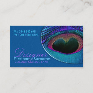 Peacock Feather Damask Carte de visite bleu