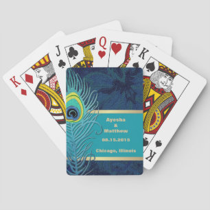 Peacock Feather Design Navy Blue Gift Playing Cards