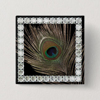 Peacock feather-diamond square 2 inch square button