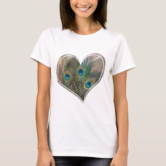 Peacock Feather Double Heart T-Shirt (Front)