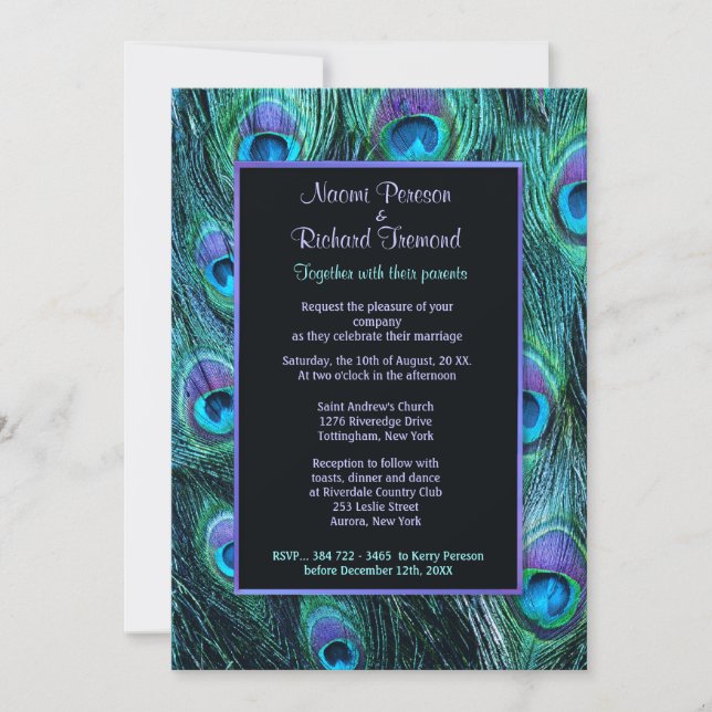 Peacock Feather Drama - Wedding Invitation (Front)