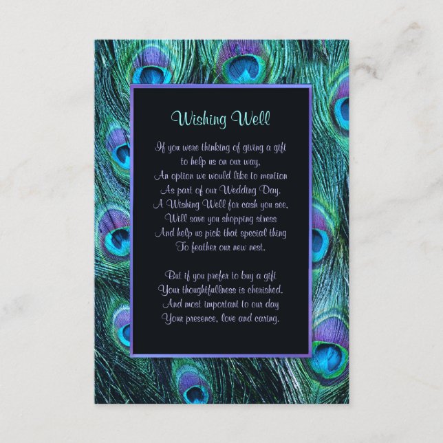 Peacock Feather Drama Wedding - Wishing Well Enclosure Card (Front)