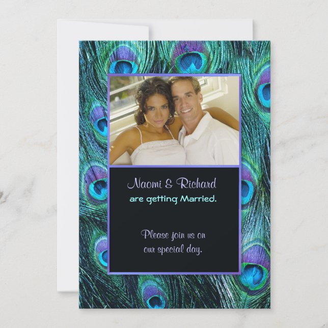 Peacock Feather Drame - Faire-part de mariage phot (Devant)