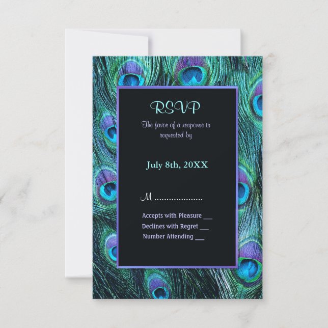 Peacock Feather Drame Faire-part de mariage - RSVP (Devant)