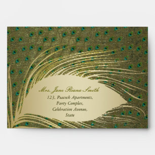 Peacock feather elegant green envelopes
