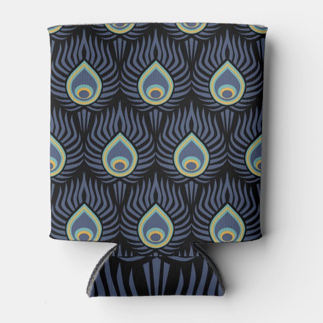 Peacock Feather: Elegant Pattern. Can Cooler (Front)