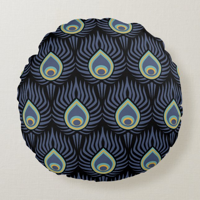 Peacock Feather: Elegant Pattern. Round Pillow (Front)