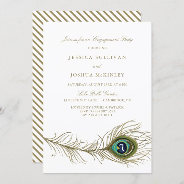 Peacock Feather Engagement Party Invitation (Front/Back)