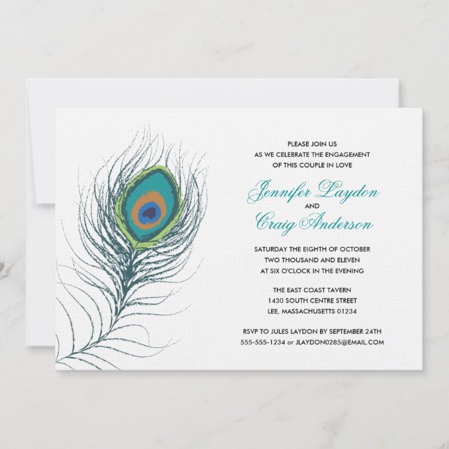 Peacock Feather Engagement Party Invitation (Front)