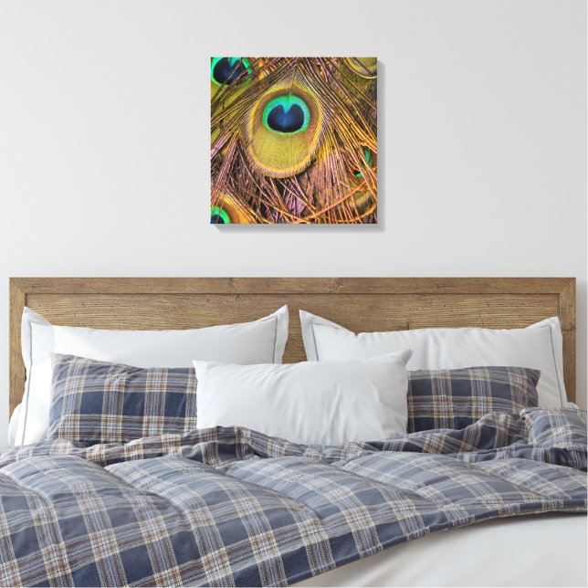 Peacock Feather Eyes Canvas Print (Insitu(Bedroom))