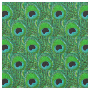 Peacock Feather Fabric - Green Aqua Blue Black