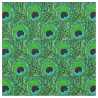Peacock Feather Fabric - Green Aqua Blue Black