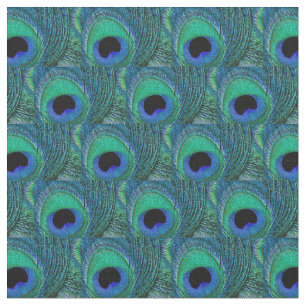 Peacock Feather Fabric - Green, Teal, Blue, Black
