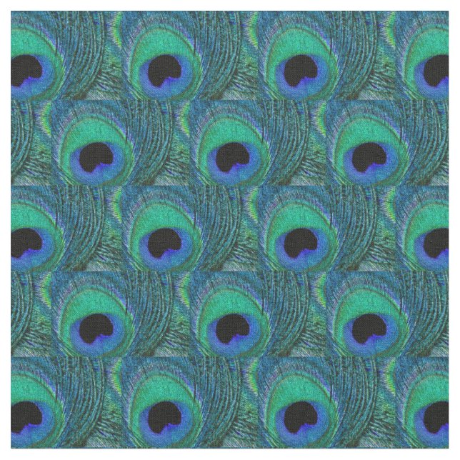 Peacock Feather Fabric - Green, Teal, Blue, Black (Close Up)