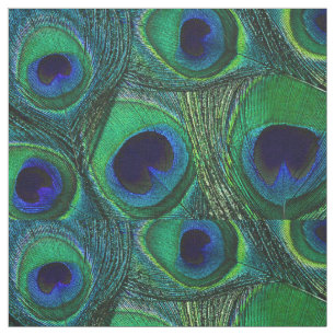 Peacock Feather Fabric - Green Teal Blue Navy