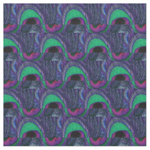 Peacock Feather Fabric Green Teal Purple Pink Blac