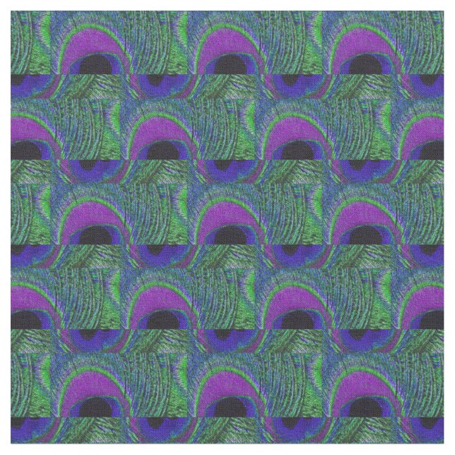 Peacock Feather Fabric - Green Violet Purple Black (Close Up)
