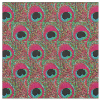 Peacock Feather Fabric - Hot Pink Aqua Green Black