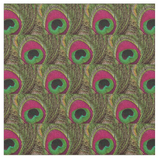 Peacock Feather Fabric - Hot Pink Lime Green Black