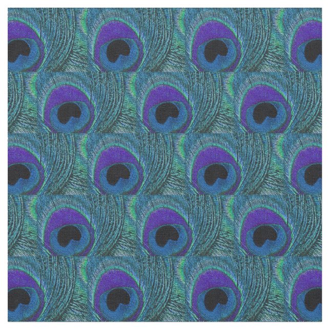 Peacock Feather Fabric Purple Periwinkle Blue Aqua (Close Up)