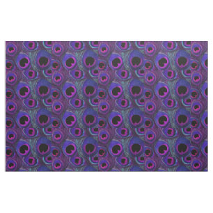 Peacock Feather Fabric Purple Pink Grey Black