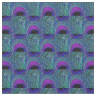 Peacock Feather Fabric - Purple Violet Aqua Black