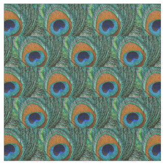 Peacock Feather Fabric - Tan, Aqua, Blue, Green