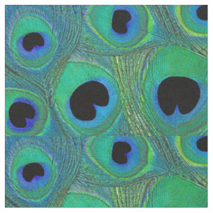 Peacock Feather Fabric Teal Aqua Blue Green Black