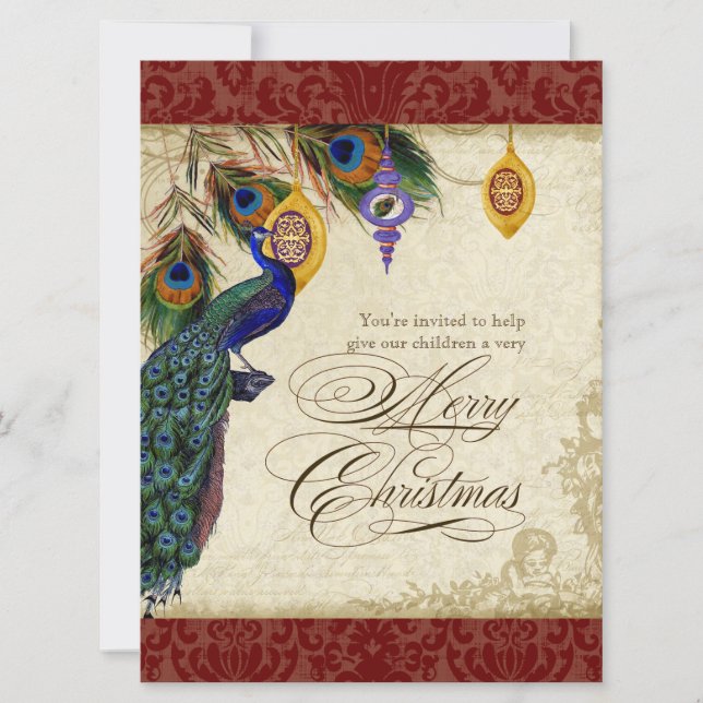 Peacock & Feather Formal Christmas Party Invite (Front)