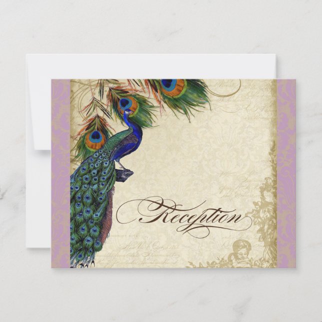 Peacock & Feather Formal Reception Invite Lavender (Front)