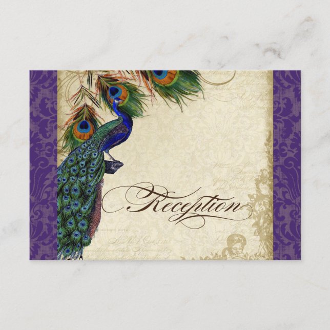 Peacock & Feather Formal Rection Invitation Purple (Devant)