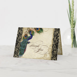 Peacock & Feather Formal Thank You Note Black Tan