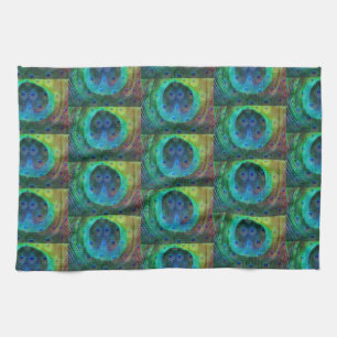 Peacock feather geometric print kitchen towel