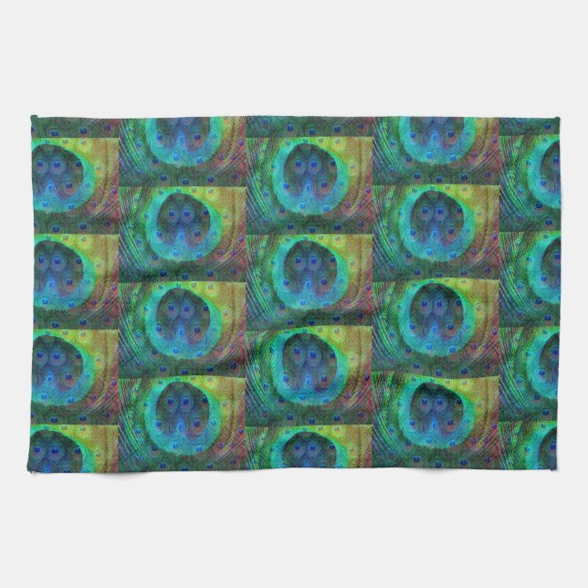 Peacock feather geometric print kitchen towel (Horizontal)