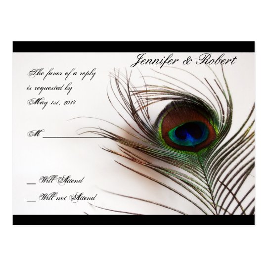 Peacock Feather Glamour RSVP Postcard