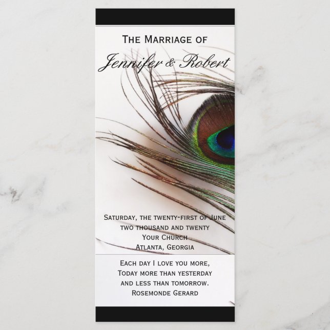 Peacock Feather Glamour WeddingProgram Program (Front)