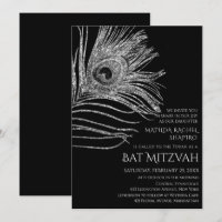 Peacock Feather Glitter Silver Bat Mitzvah Logo