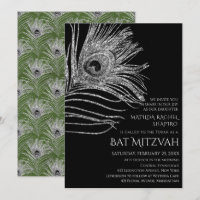 Peacock Feather Glitter Silver Bat Mitzvah Logo
