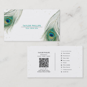 Peacock Feather Gold Dot Modern Boho  Business Card