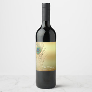 Peacock Feather Gold Exotic Boho Chic WIne Labels