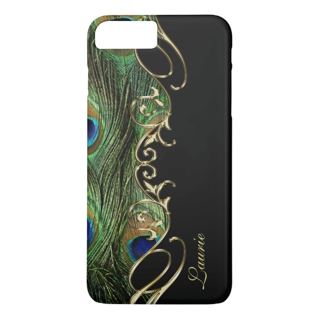 Peacock Feather Gold iPhone 7 Plus Monogram Coque (Dos)