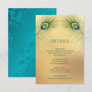 Peacock Feather Gold Wedding Enclosure Card