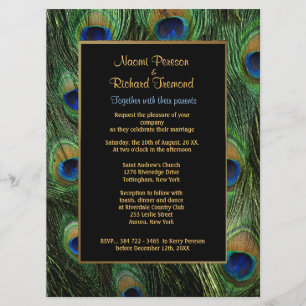 Peacock Feather Green 6.5" x 8 Wedding Invitation