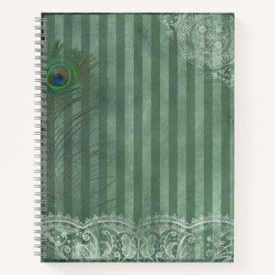 Peacock Feather Green Strie Journal Vintage