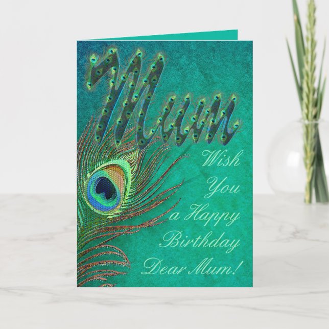 Peacock feather grungy art Mother's birthday cards (Front)