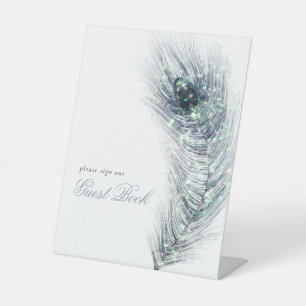 Peacock Feather Guest Book Wedding Pedestal Sign