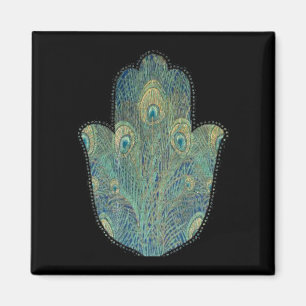 Peacock Feather Hamsa Boho Judaica Magnet