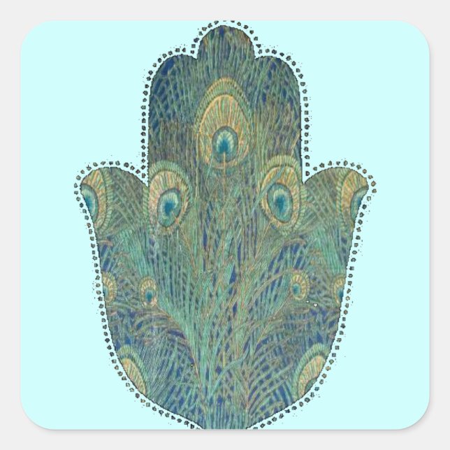 Peacock Feather Hamsa Square Sticker (Front)